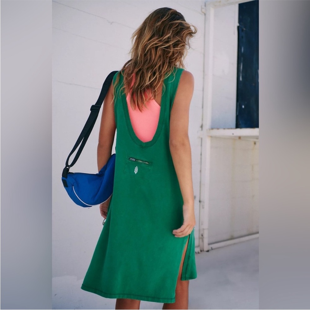 FP Movement by Free People Green Backless Tank Dress with Pink Liner - Picture 4 of 5